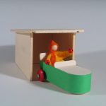 Das Schwerkraftauto Wendolin hat in seiner Garage geparkt